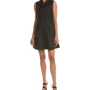 Sleeveless Derek Lam Black Button-Front A-Line Dress